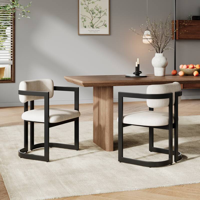 Christopher Knight Home - Lysandra Iron Fabric Dining Chair (Set of 2) - Black Frame+Beige