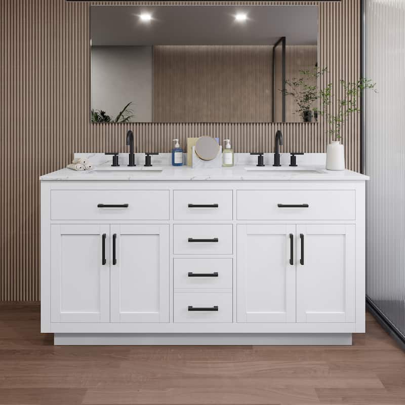 Wyndham Collection WCG262666D-QTZ-US3MXX Beckett TK 66" Free Standing - White / Giotto Quartz Top / Matte Black Hardware