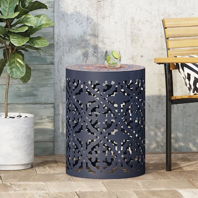 Castana Outdoor Lace Cut Side Table with Tile Top by Christopher Knight Home
