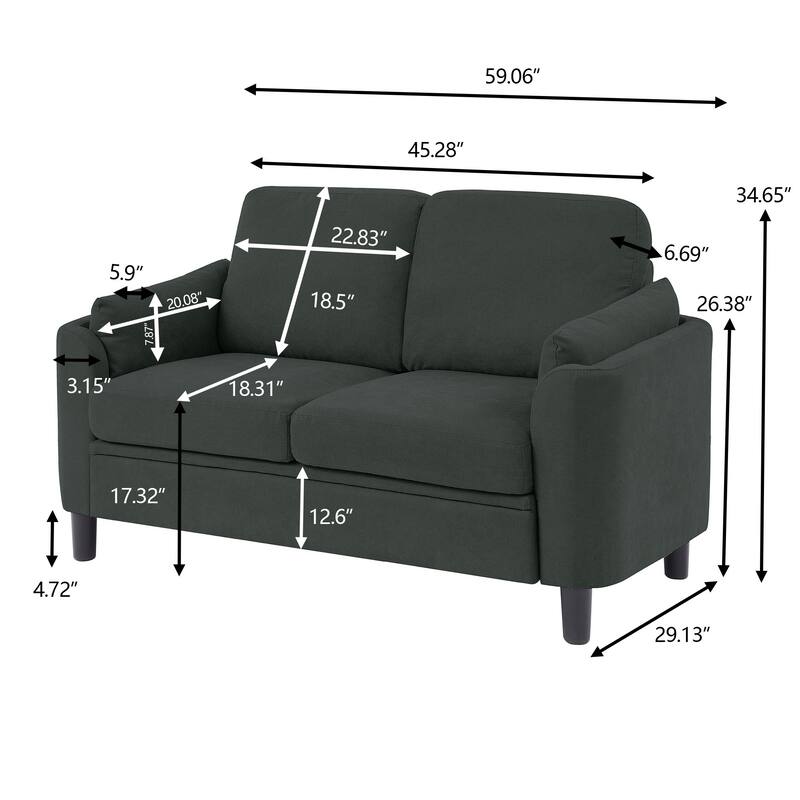 59.06" Loveseat Sofa with Soft Handrest and Tapered Wood Legs