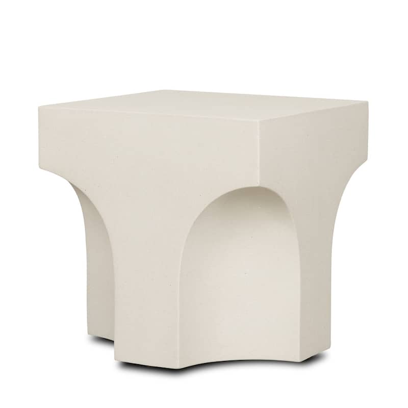 Bunda Square Sculptural Stone Finish Accent Table - Ivory