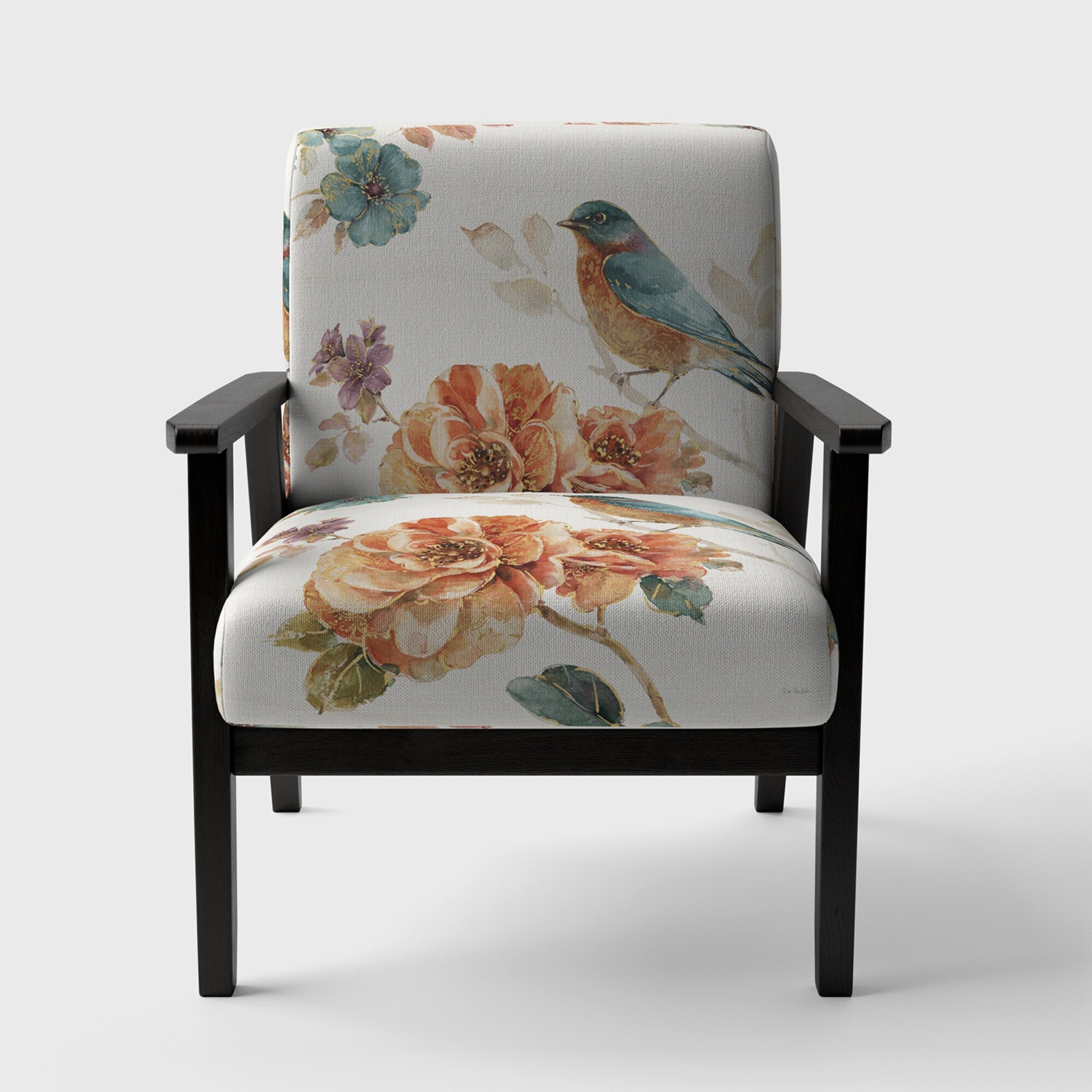 Designart "Cottage Bird On Orange Flower Twig" Upholstered - Picture 6 of 20