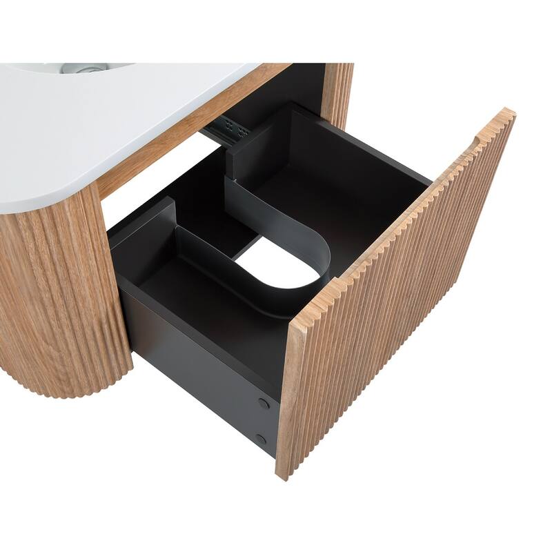 30 Inch Wall Mounted Bathroom Vanity with Sink Curved Design, Modern Floating Vanity Cabinet with Soft Close Drawer