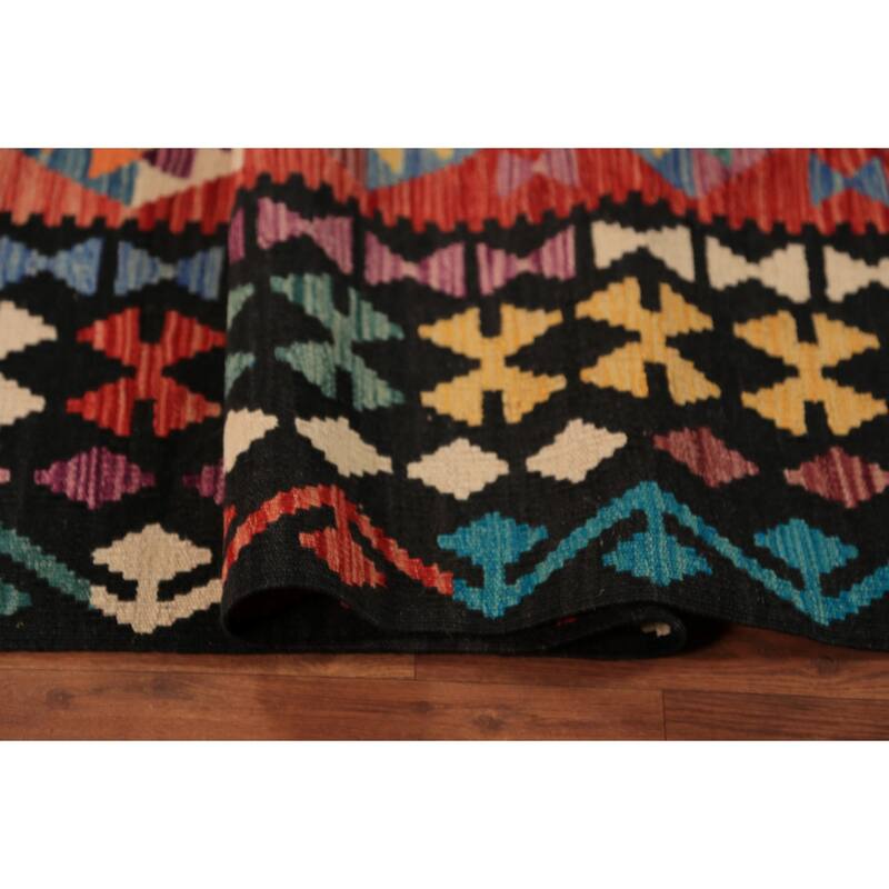 Geometric Kilim Area Rug Hand-Woven Oriental Wool Carpet - 8'5"x 11'4"