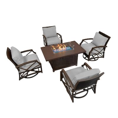 Kinger Home Novi Rattan 5-Piece Outdoor Patio Furniture Set - 52-Inch