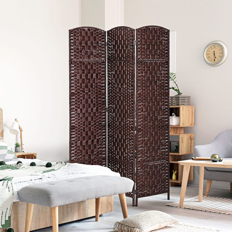 HomCom 6' Tall Wicker Weave Three Panel Room Divider Privacy Screen - Chestnut Brown - Brown