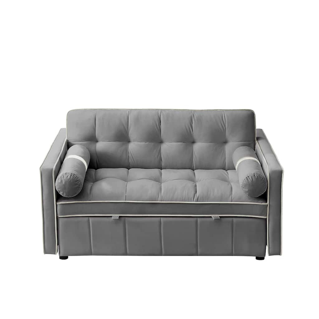 55.5 Inch Pull Out Sofa Bed, Velvet Love Seat Couch, Modern Love Seat Futon With Side Pockets Pull Out Sleep Sofa Bed