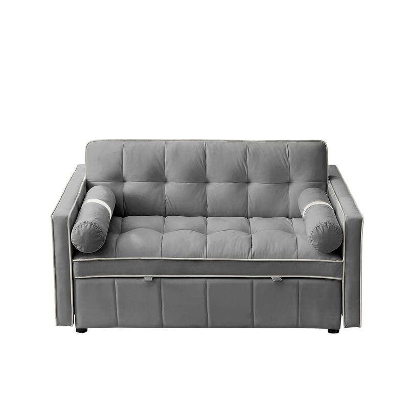 Velvet Sofa Bed with Adjustable Back and Storage Pockets, Multifunctional Sleeper Sofa