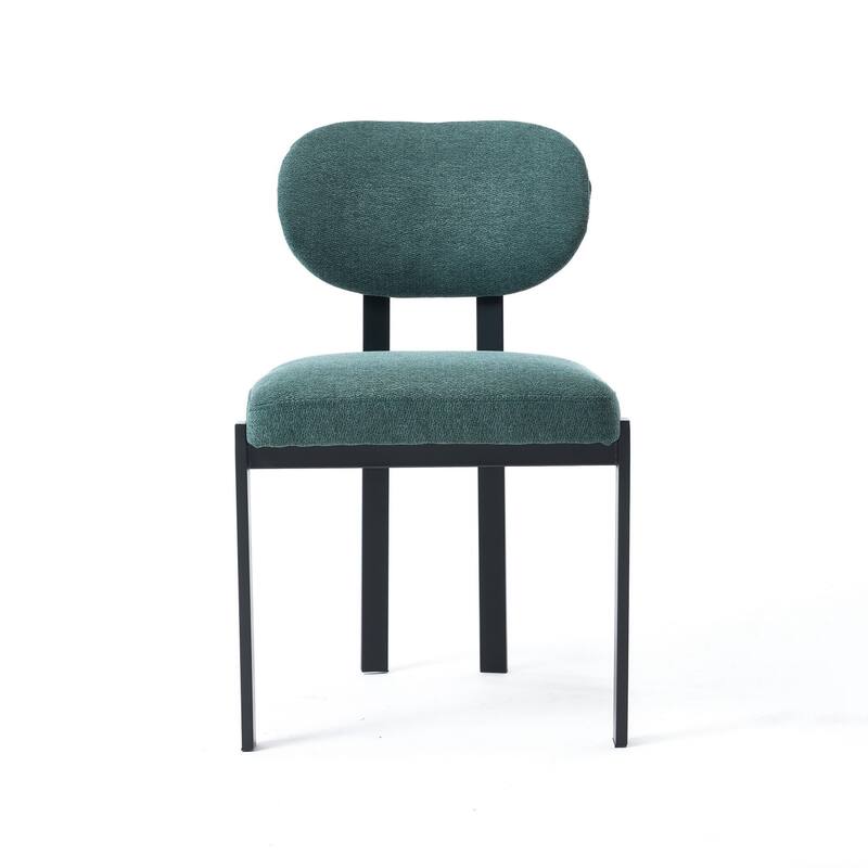 HomeRoots Set of Two Green and Black Chenille And Metal Partially Open Back Dining Side Chairs