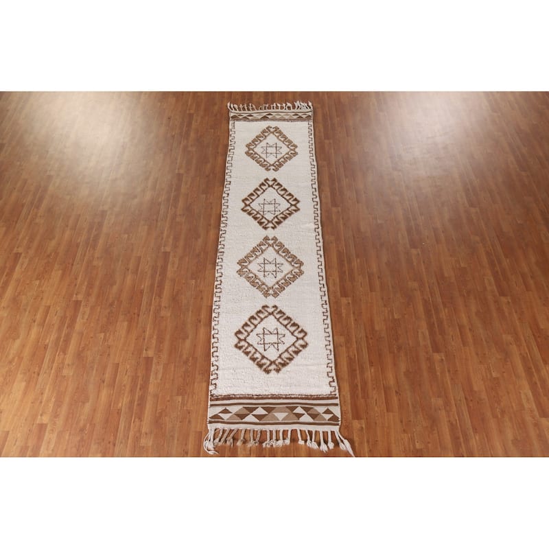 Geometric Anatolian Runner Rug Handmade Turkish Wool Carpet - 3'0"x 11'9"