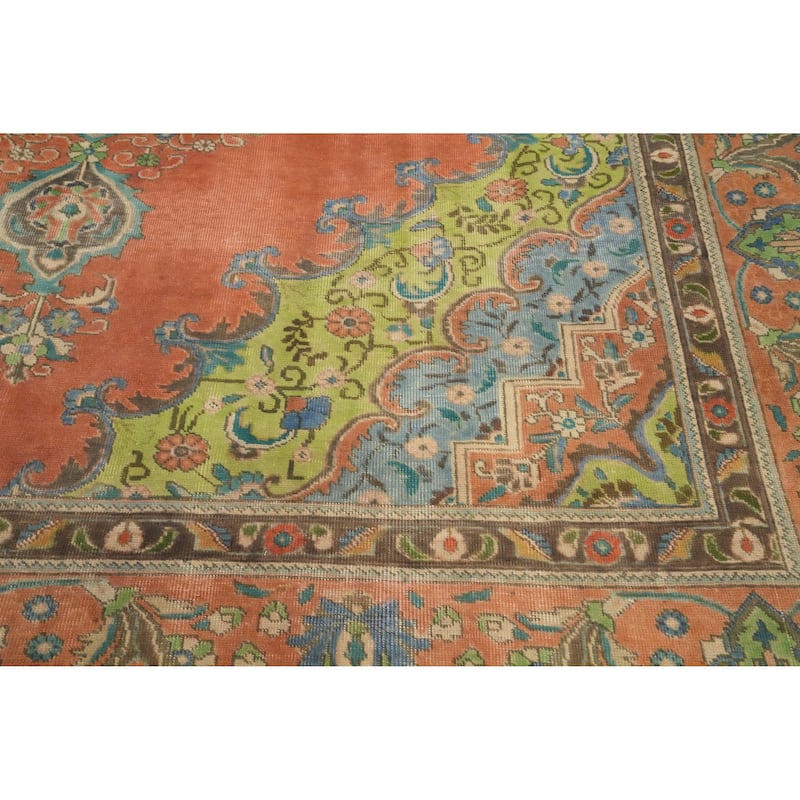 Hand Knotted Oriental 100% Wool Carpet Traditional Floral Oranges & Rust Tabriz Area Rug - 11' 8'' X 9' 5''