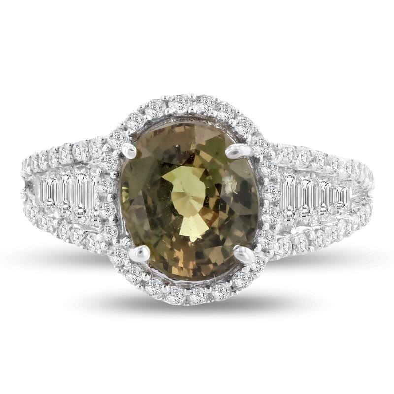 Auriya 14k Gold 3 3/4ct Rare Sapphire and 1 1/10ctw Halo Diamond Engagement Ring.