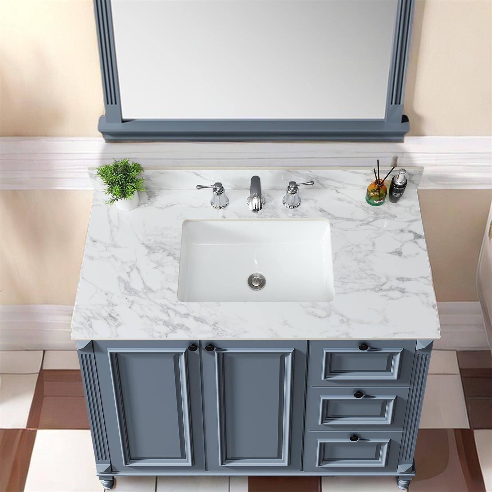42-Inch Engineered Stone Vanity Top with Ceramic Sink, Pre-Drilled