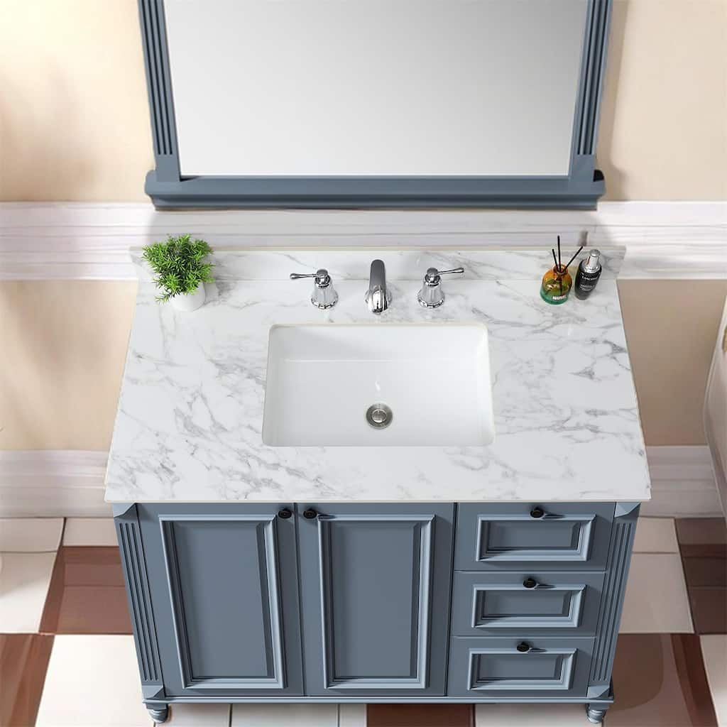 Durable Bathroom Vanity Top with Undermount Ceramic Sink, Backsplash, and Overflow Hole - 42.99in L