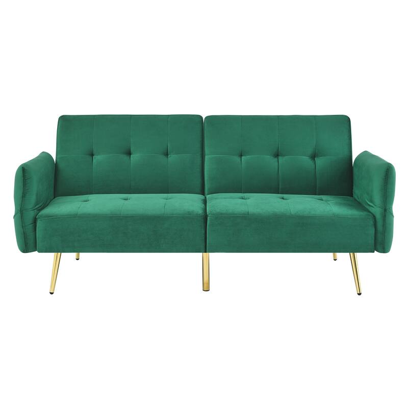 Italian Velvet Convertible Sleeper Sofa Bed with with Folded Armrests and Storage Bags