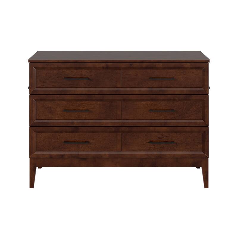 Solid Wood Murphy Bed Chest with Mattress & Charger - Full Size Walnut Finish