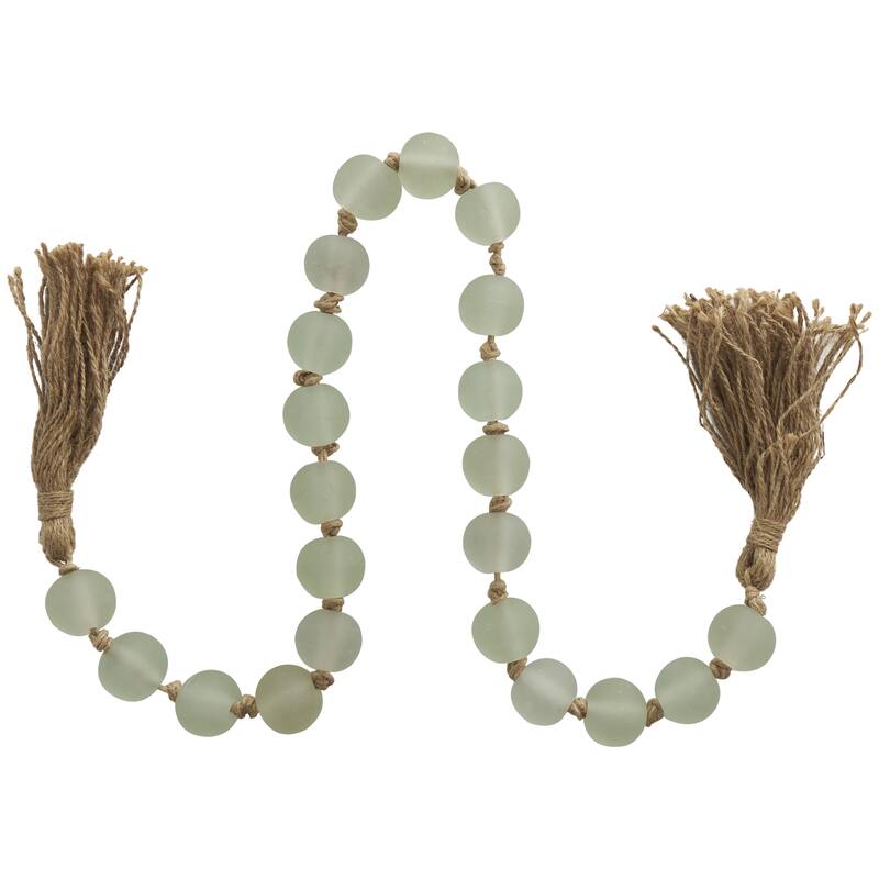 Glass Handmade Round Frosted Beaded Garland with Tassel with Knotted Brown Jute