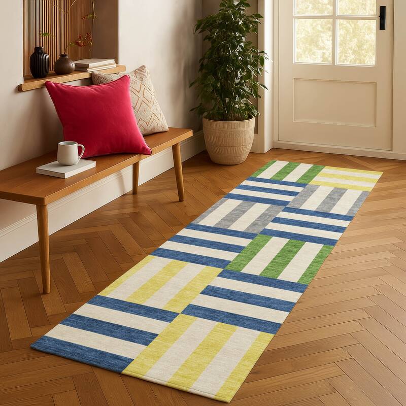 Machine Washable Indoor/ Outdoor Modern Hatch Chantille Rug