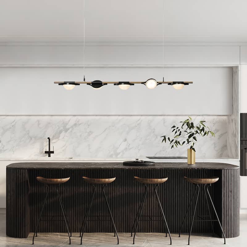 Modern LED 5-Light Chandelier 54" W Black Gold Island Lights for Dining Room - W 54.3" x H 67.5" Max