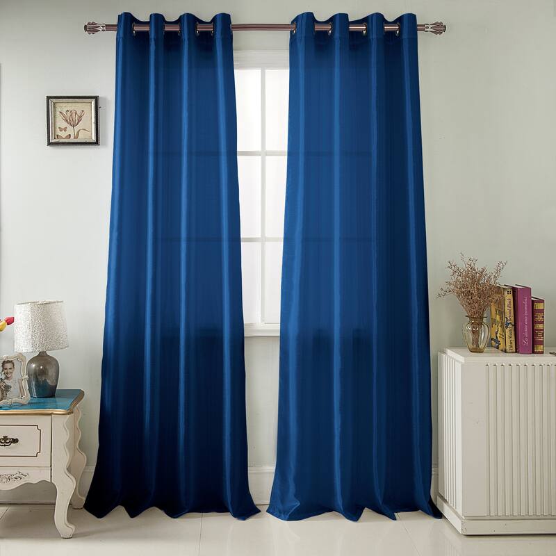 Nancy Faux Silk 63-inch Grommet Curtain Panel - 54 x 63 in. - 54 x 63 in. - Navy
