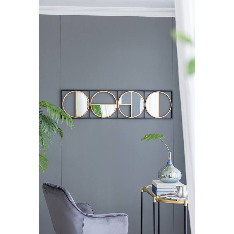 Eclectic Styling Metal Beaded Wall Mirror with Contemporary Design - Gold + Black - 47.2"