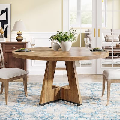 Round Dining Table for 4, 47 Inch Farmhouse Kitchen Table Small Dinner Table