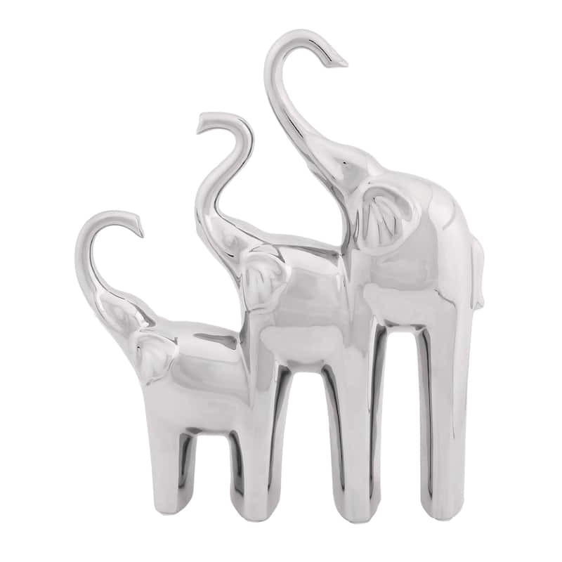 Silver Ceramic Contemporary Sculpture Elephant 14 x 11 x 2 - 11 x 2 x 14