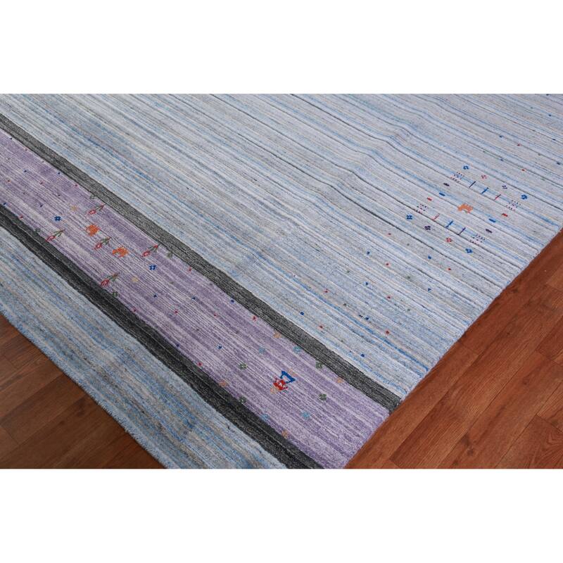 Striped Gabbeh Indian Area Rug Handmade Floral Wool Carpet - 8'4" x 10'2"