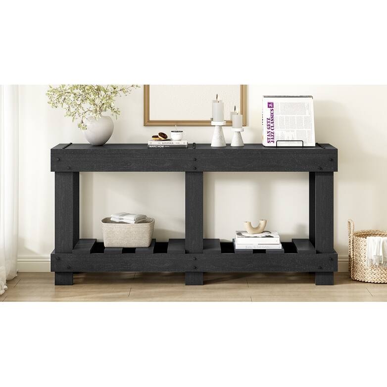 62.9" Entryway Table Console Table with Metal Rivet and Shelf