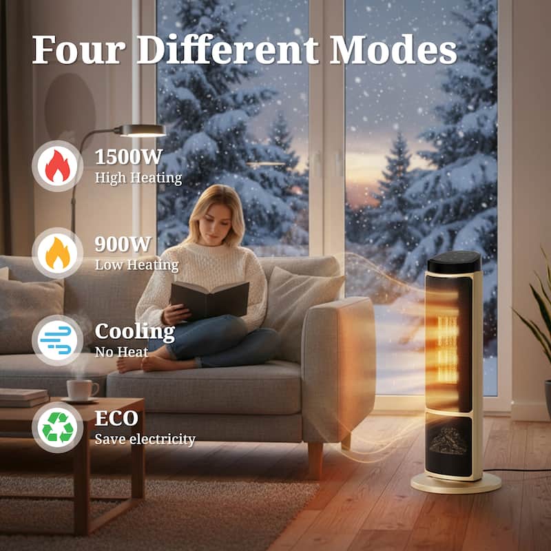 Space Heater, Electric Heaters with Thermostat and Remote, 12H Timer, 1500W PTC Ceramic Fast Safety Heat for Office Bedroom Home