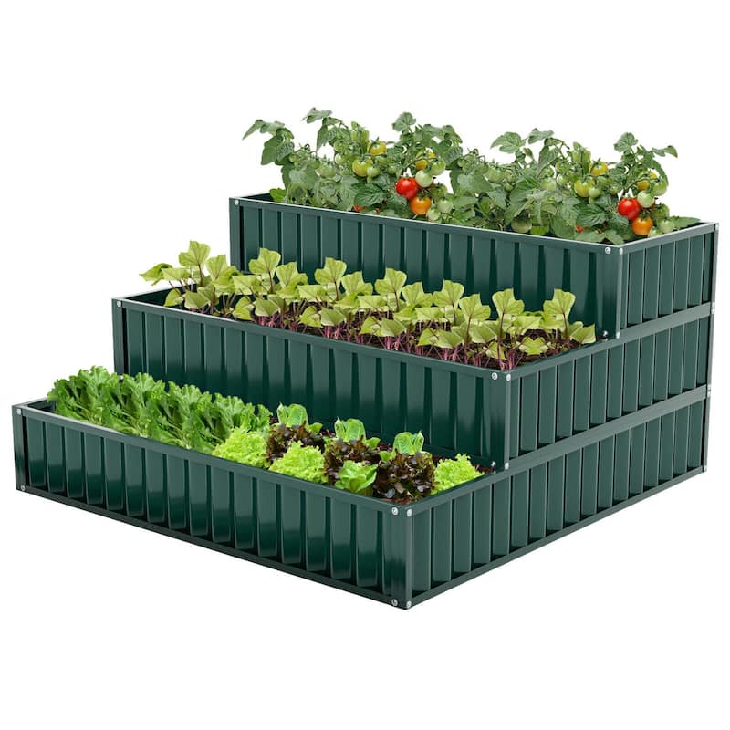 Costway 1/2 PCS 3-Tier Raised Garden Bed,47" x 47" x 24" Metal Outdoor - 1 PCS-Green - 1 pcs