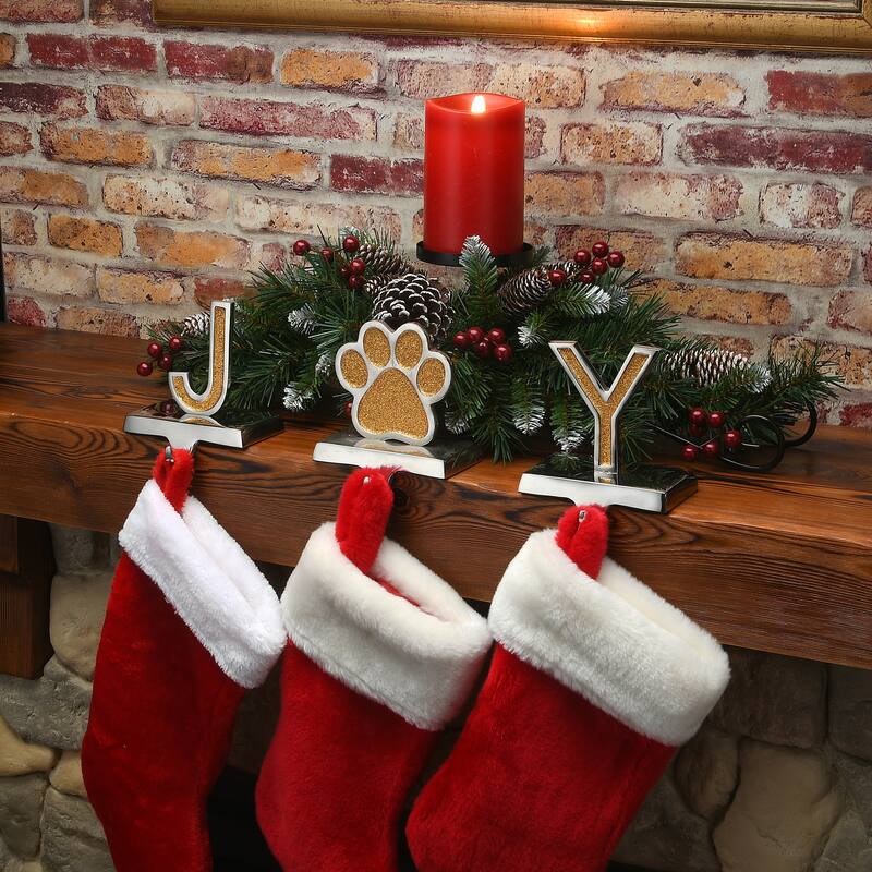 National Tree Company 5 in. Gold Sparkle JOY Stocking Holders, 3-Pieces - 5 in