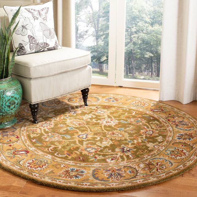SAFAVIEH Handmade Classic Clotilda Traditional Oriental Wool Rug - 5' x 5' Round - Olive/Camel