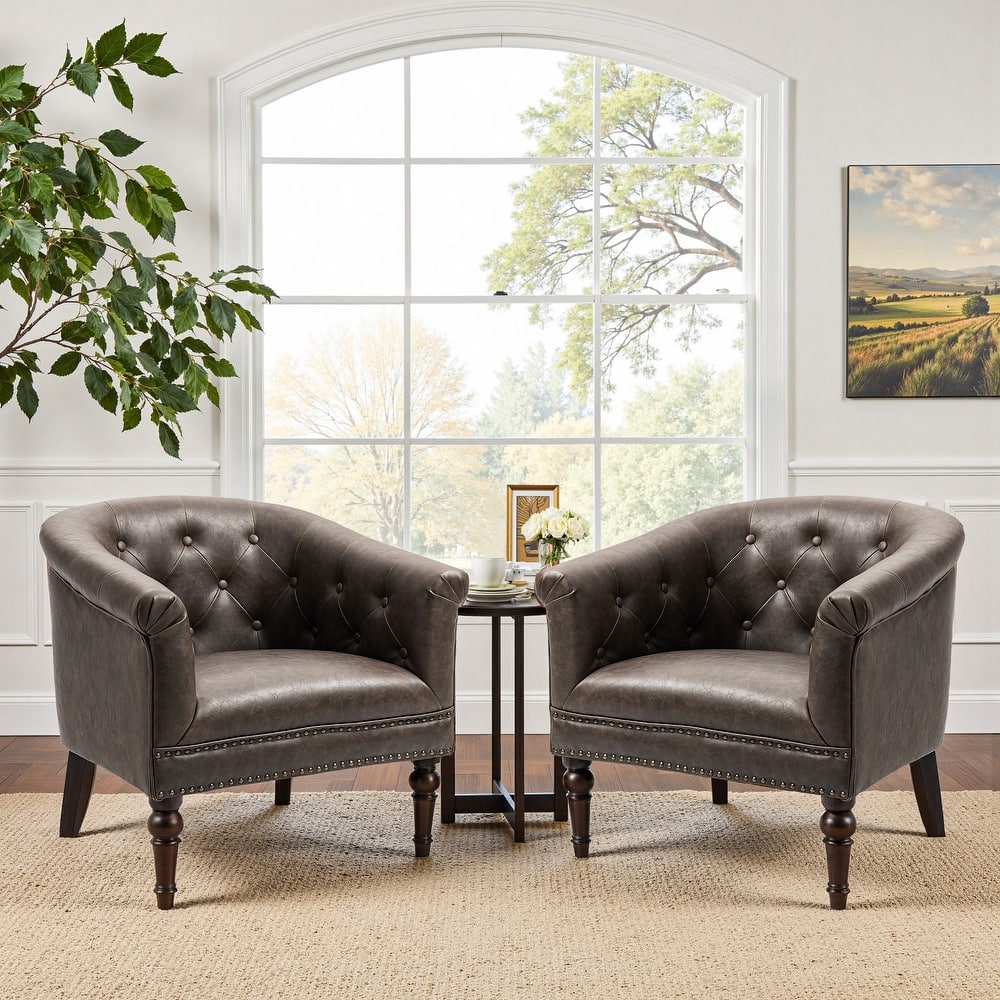 Alina Modern Tufted Tub Barrel Faux Leather Accent Chair
