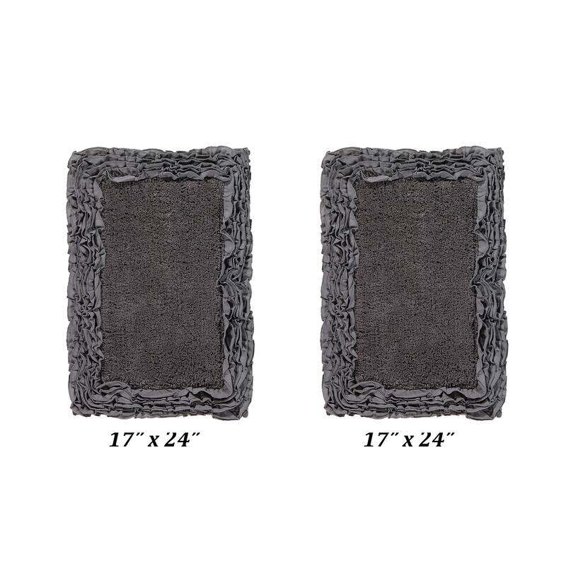 Better Trends Shaggy Border Collection Bathroom Rug -100% Cotton Tufted, Non-Skid Spray Latex Backing, Machine Washable Bath Mat - 2 Piece Set (17" x 24" | 17" x 24") - Gray