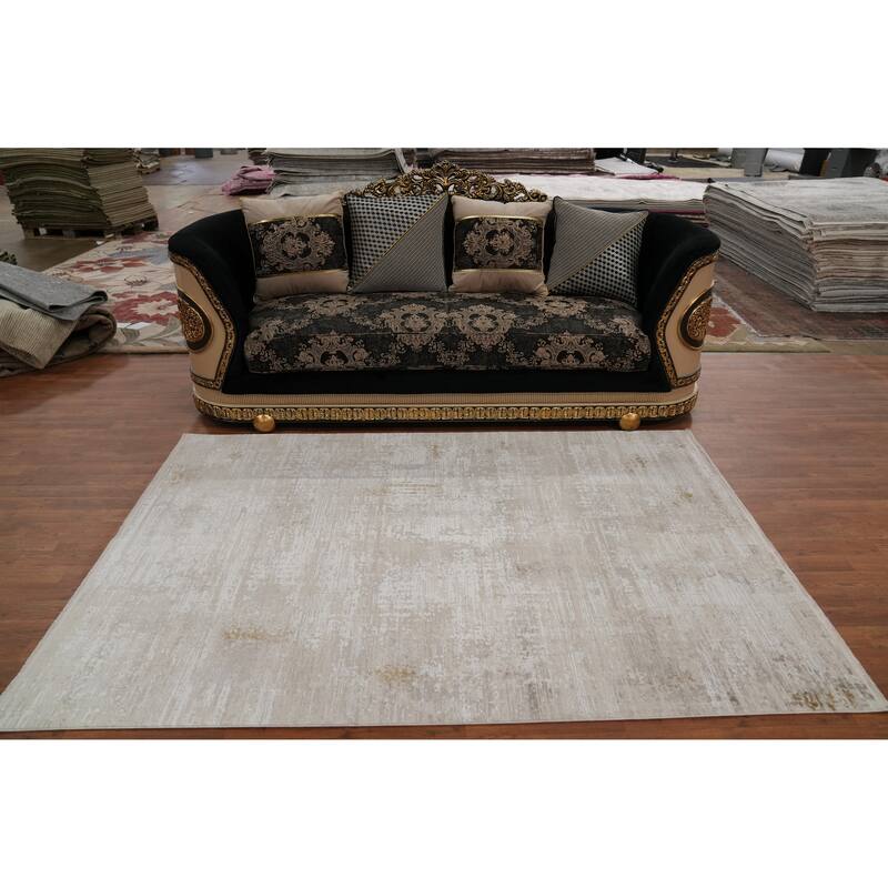 Machine Made Oriental Polyester Carpet Modern Abstract Beige & Ivories Abstract Area Rug - 7' 5'' X 5' 2''