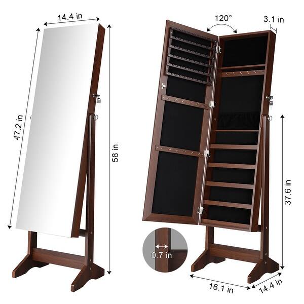 LANGRIA Jewelry Armoire Cabinet with Full-Length Frameless Mirror, Lockable Floor Standing & Wall Mounting