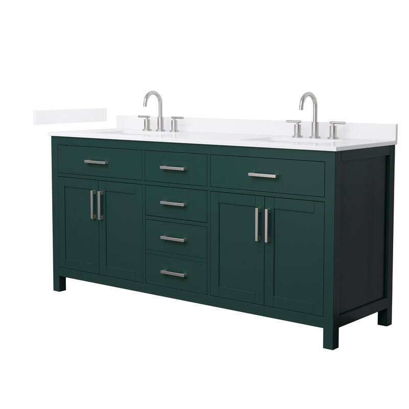 Wyndham Collection WCG2424-72D-QTZ-US3MXX Beckett 72" Free Standing - Green / White Quartz Top / Brushed Nickel Hardware