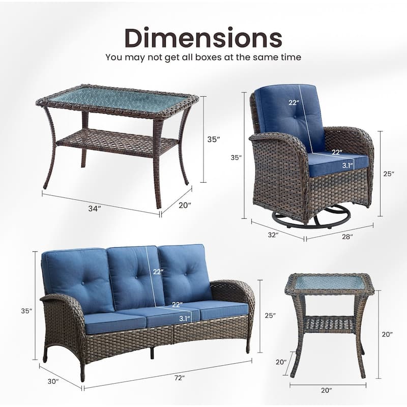 Gymojoy 5-Piece Outdoor Wicker Patio Furniture with 3 Seat Sofa & Swivel Chair, Coversation Set with Water Resistant Cushions