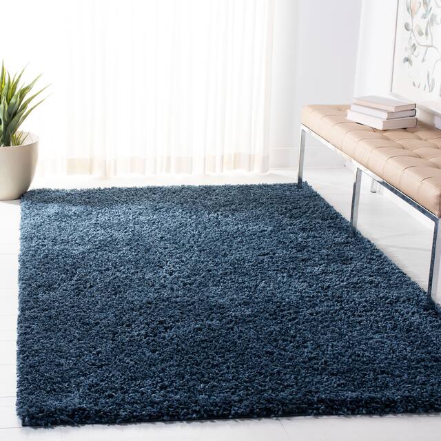 SAFAVIEH August Shag Veroana Solid 1.5-inch Thick Rug - 3' x 5' - Navy