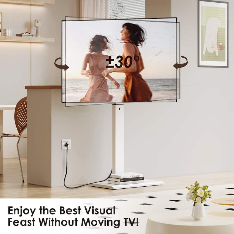 FITUEYES Metal Base Floor TV Stand for 27''-65'' inch TVs with Power Strip and Swivel