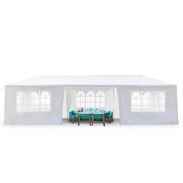 30-foot White PE/Iron Spiral Interface Wedding Party Canopy Tent - 10x30ft-7sides
