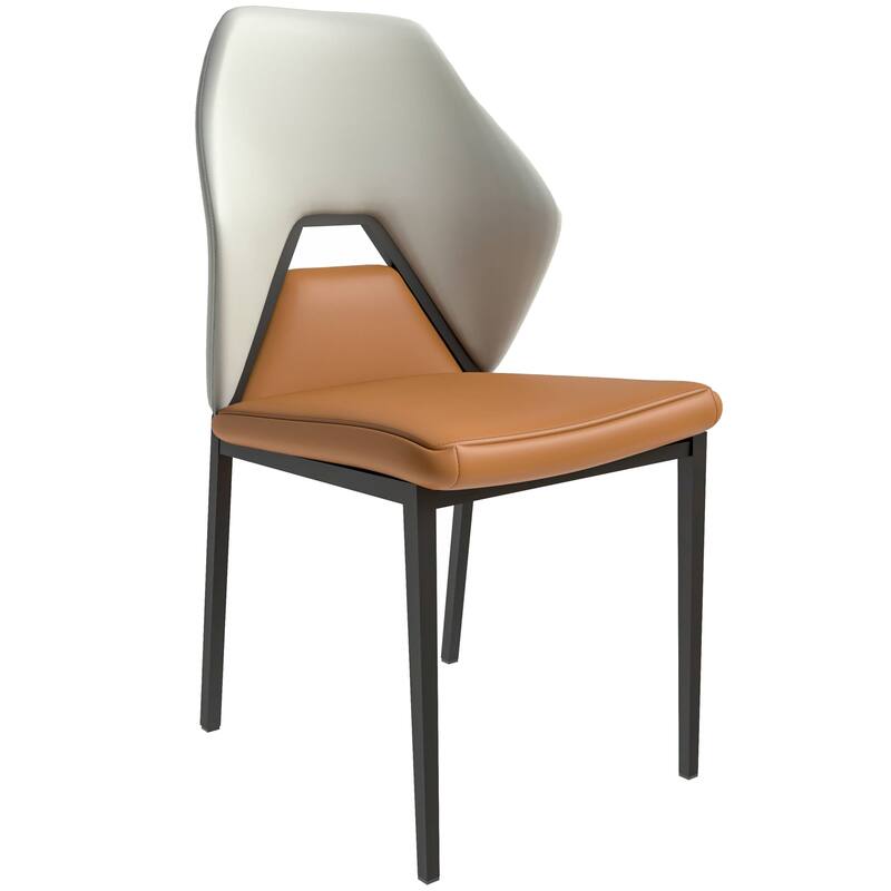 Eclat Leather Dining Chair in Black Iron Modern Upholstered Accent Kitchen Side Chair - Brown