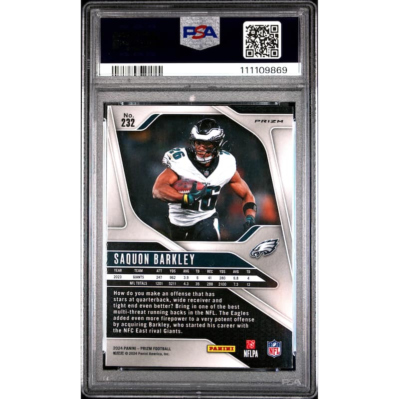 Saquon Barkley 2024 Panini Prizm Green Wave Football Card #232 Graded PSA 10 - 8' x 11'