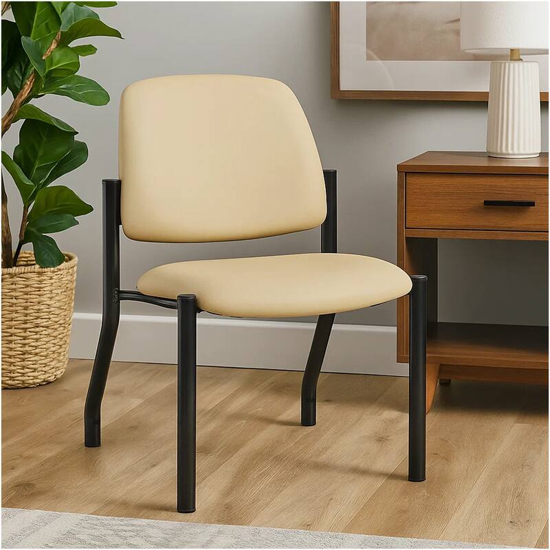 Lea Reception Guest Chair, Beige Antimicrobial Vinyl, Black Legs, 300 lbs