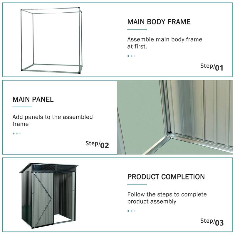 Rust-proof Outdoor Metal Storage Shed Garden Shed Waterproof Tool Shed, Hinged Door with a lanch, Corrosion-Resistant
