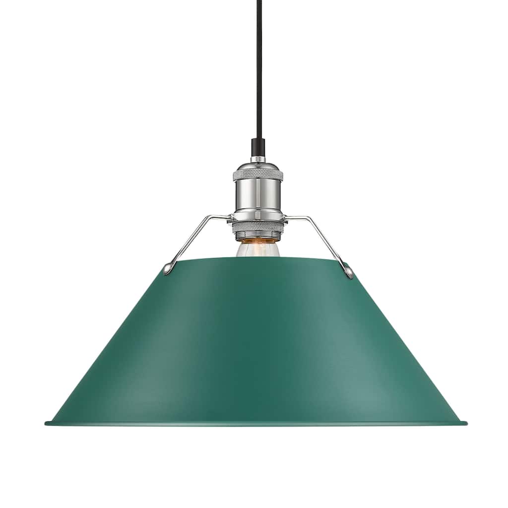 Yep by Golden Lighting Orwell 1-light 14in Pendant in Chrome and Pine Green shade - Large Pendant - 14"