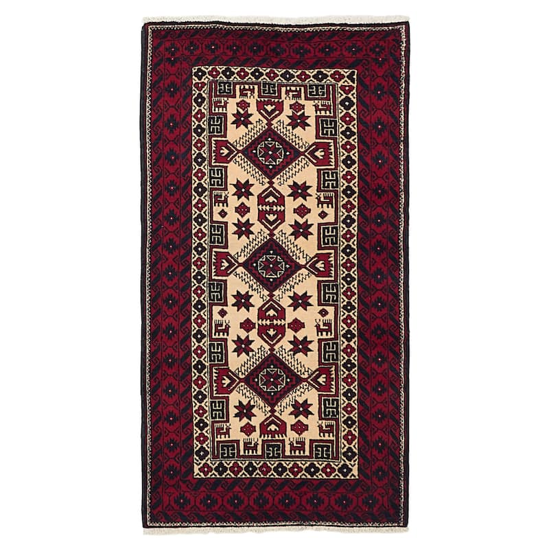 ECARPETGALLERY Hand-knotted Teimani Ivory, Red Wool Rug - 3'2 x 6'1