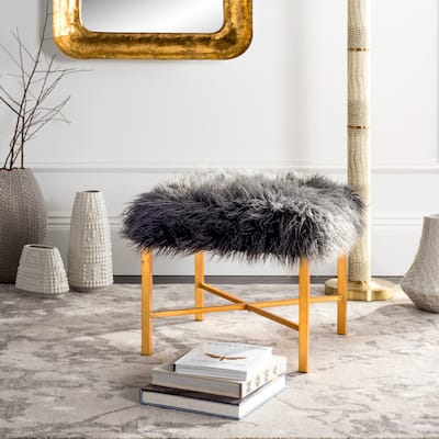 SAFAVIEH Horace Grey Faux Sheepskin X- Square Bench - 20" W x 20" D x 18" H