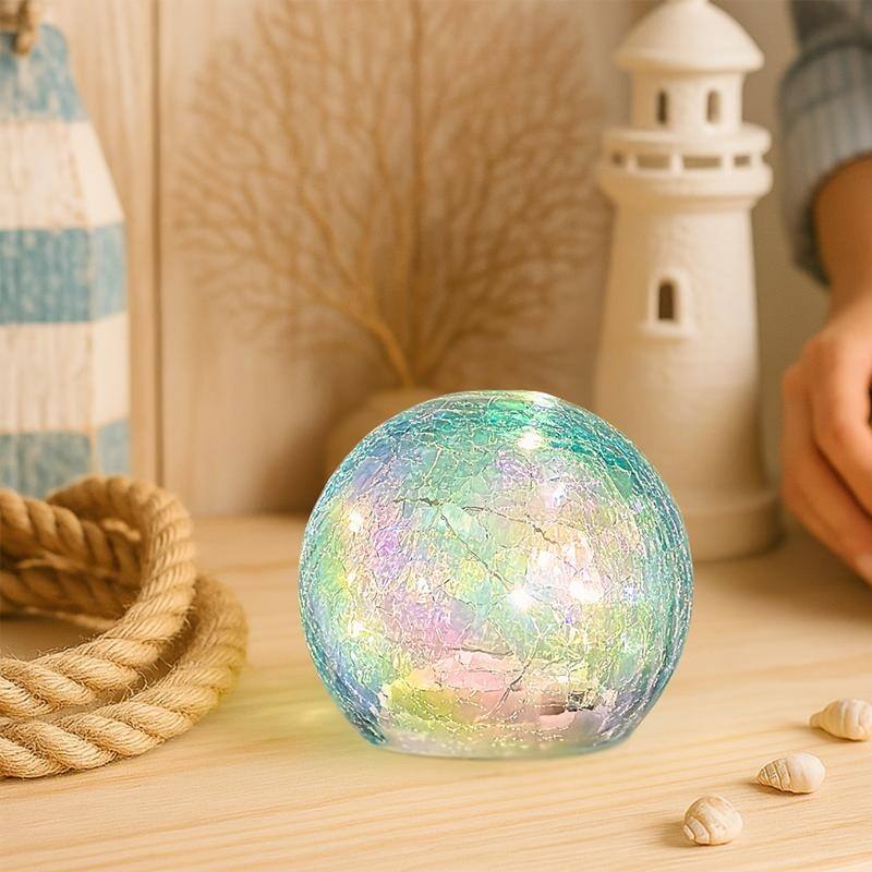 Crackle Glass LED Globe Light, Gold Mercury Orb Lamp for Christmas Decor, Table Centerpiece, Gift